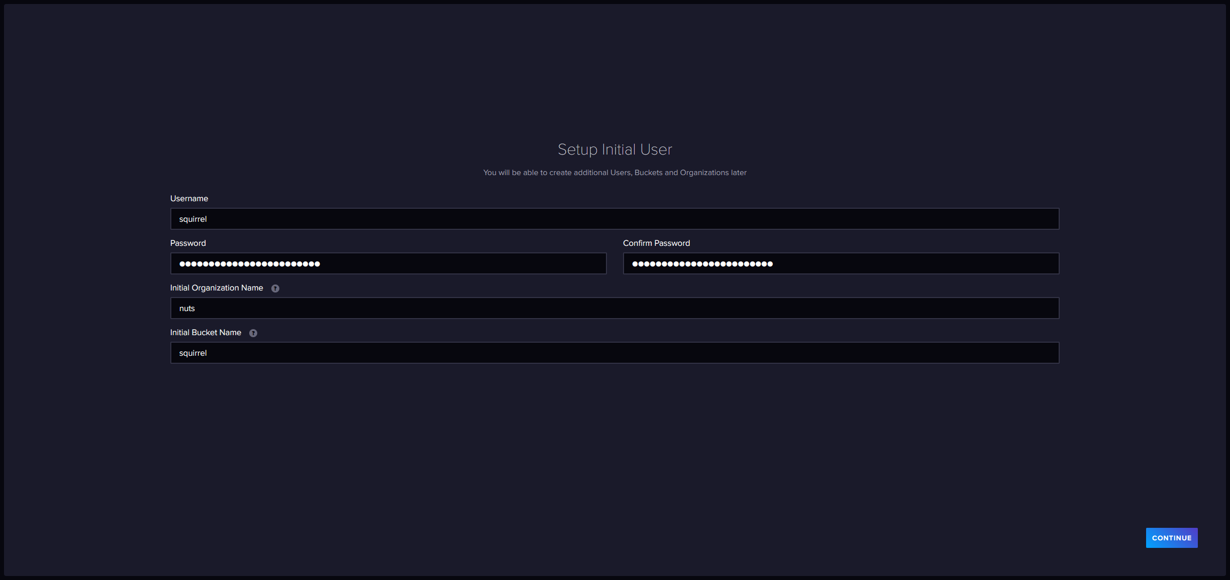 InfluxDB Setup Screenshot